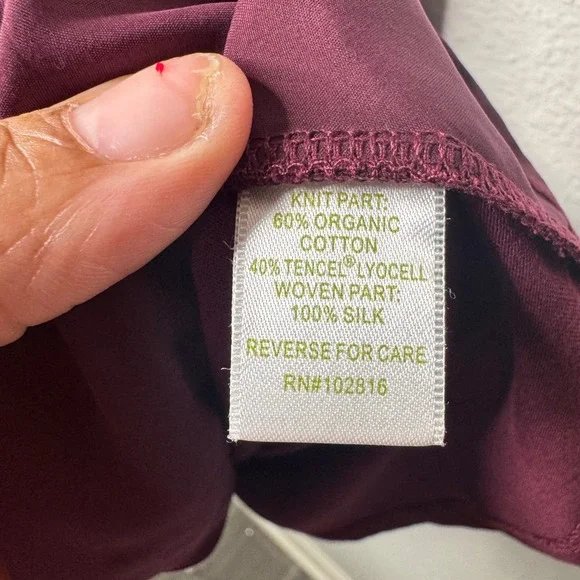 Garnet Hill Burgundy Short Sleeve Dress Size L Organic Cotton Silk Blend - Picture 5 of 8